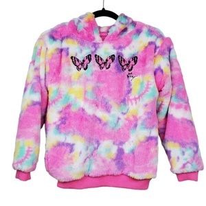 Betsey Johnson Butterfly Tie Dye Faux Fur Hoodie Size M